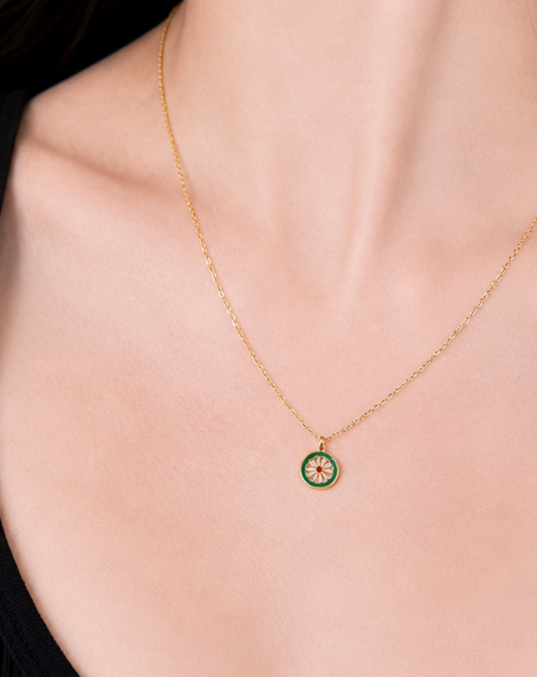 Aura Daisy Green Gold Plated Ladies Necklace - NK1012240002