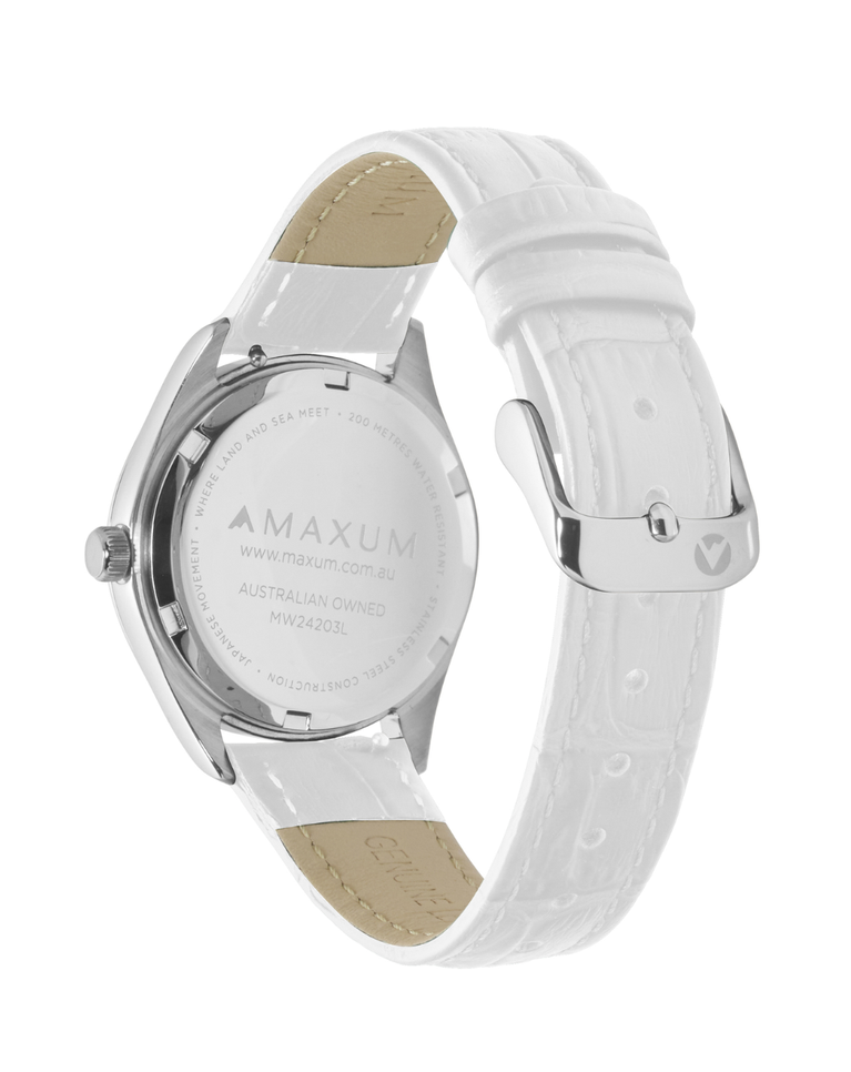 Maxum Classic Black Dial White Leather Ladies Watch - MW24202L03