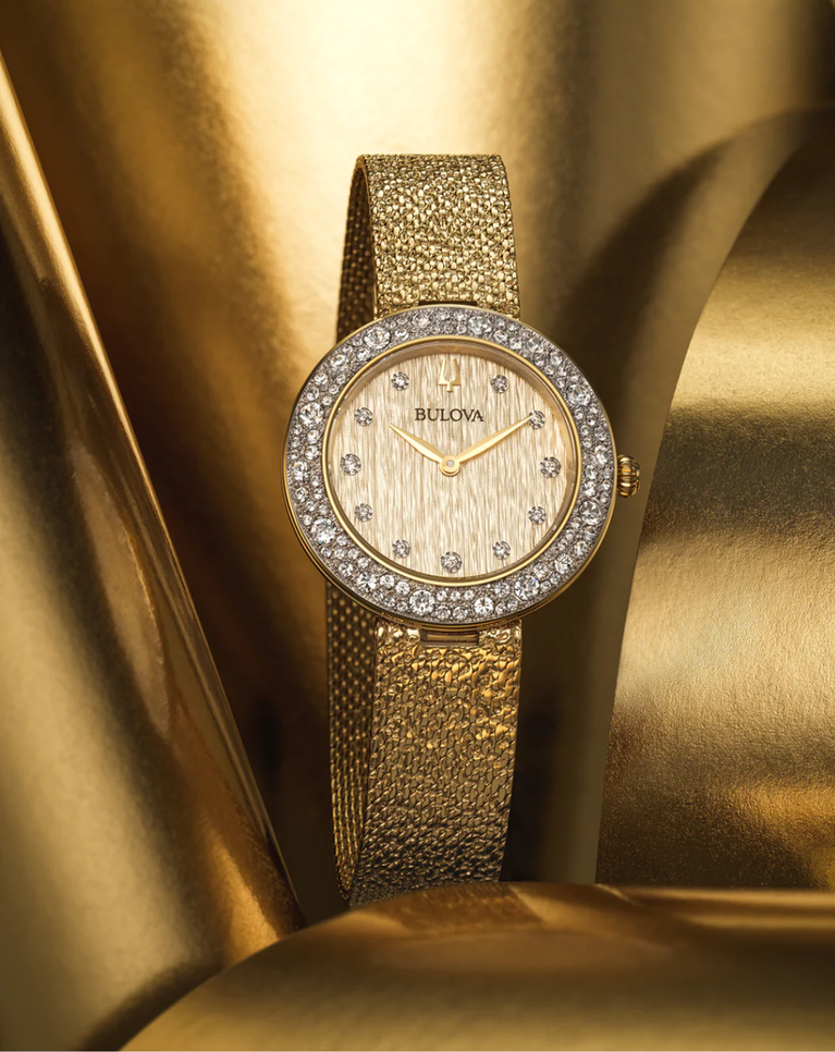 Bulova Classic Champagne Crystal Gold Ladies Watch - 98L321
