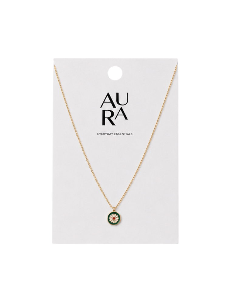 Aura Daisy Green Gold Plated Ladies Necklace - NK1012240002