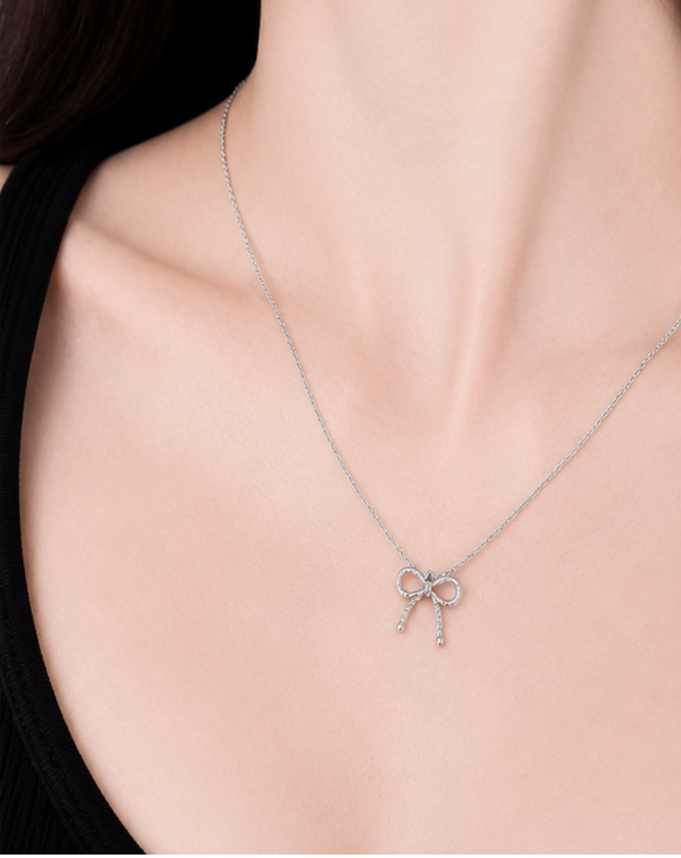 Aura Petite Silver Bow Ladies Necklace - NK4052300013