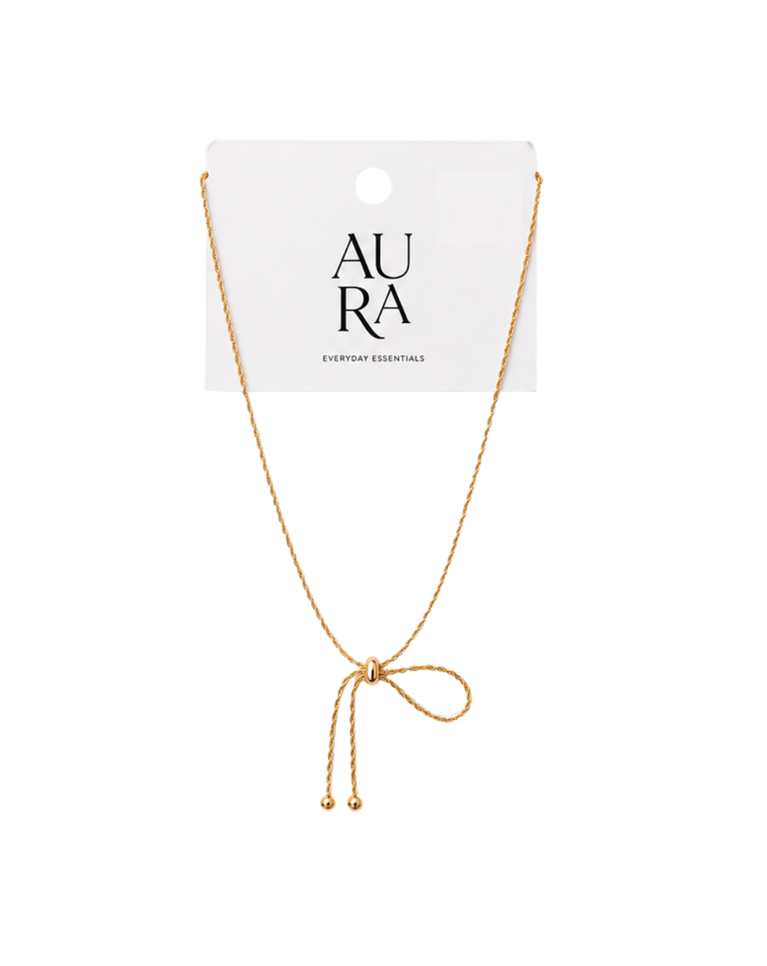 Aura Rope Bow Gold Plated Ladies Necklace - NK0205240003