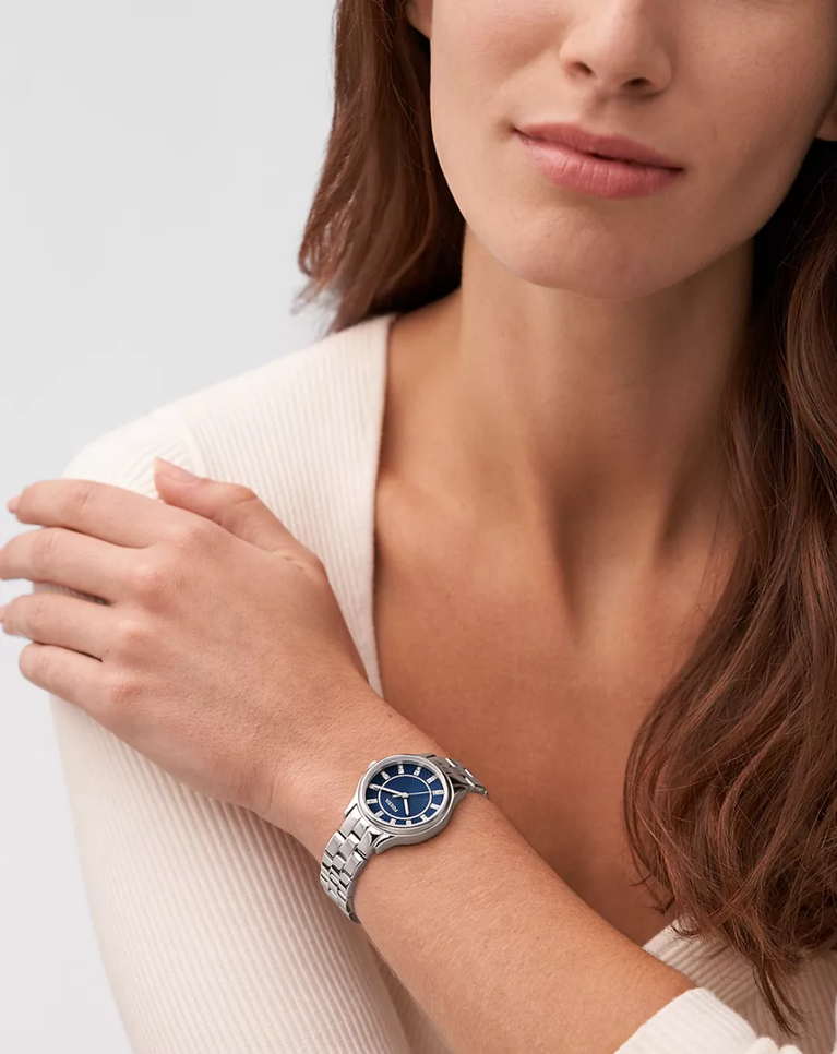 Fossil Diamond Hour Marker Blue Dial Ladies Watch - BQ3914