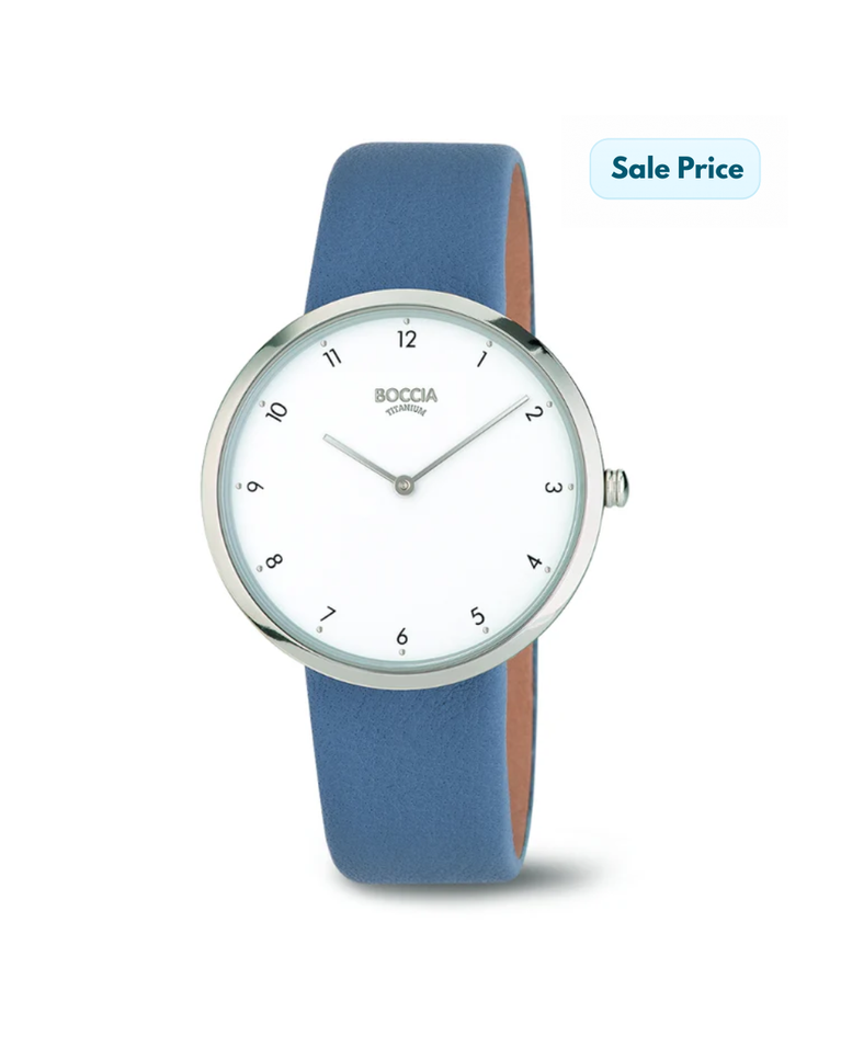 Boccia Titanium Silver Unisex Blue Leather Watch - 3309-07