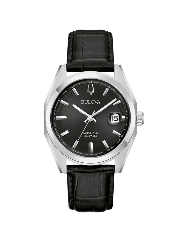 Bulova Classic Surveyor Leather Strap Automatic Mens Watch - 96B435