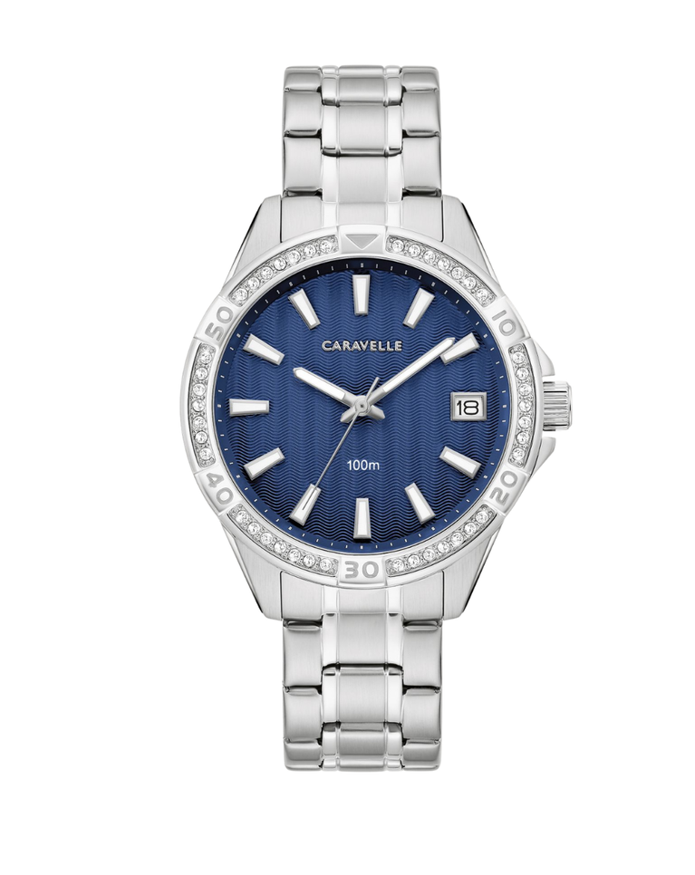 Caravelle by Bulova Blue Dial Studded Ladies Watch - 43M122