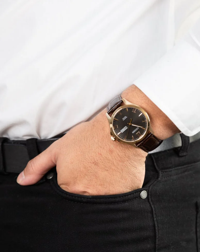 Citizen Gold Tone Leather Strap Classy Men's Watch - BF2023-01H