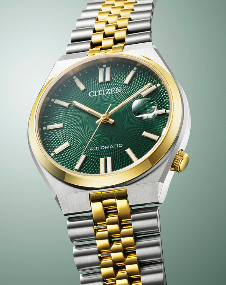 Citizen Tsuyosa 60 Two Tone Green Dial Mens Automatic Watch - NK0024-54X