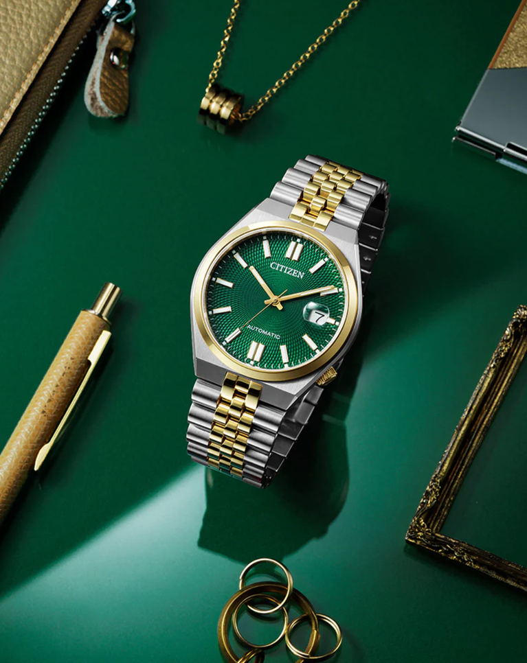 Citizen Tsuyosa 60 Two Tone Green Dial Mens Automatic Watch - NK0024-54X