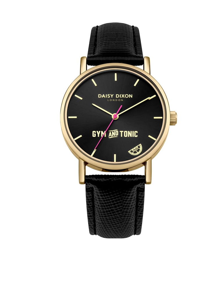 Daisy Dixon London "Gym & Tonic" Gold/Black Strap Ladies Watch - DD079BG
