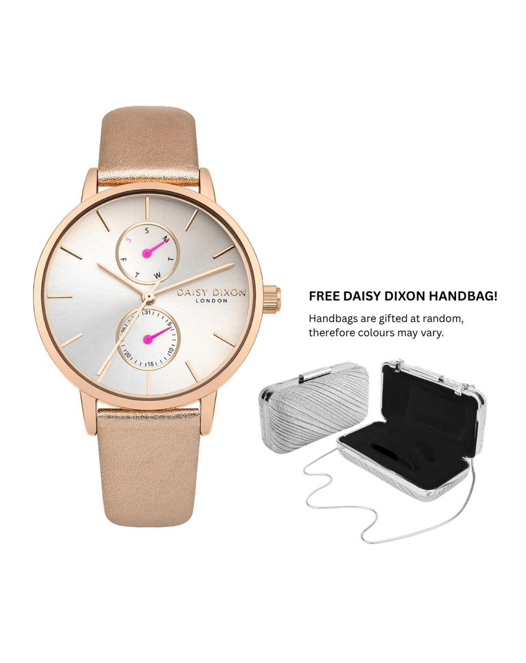 Daisy Dixon London "Mia" Rose Gold Leather Strap Ladies Watch - DD086CRG