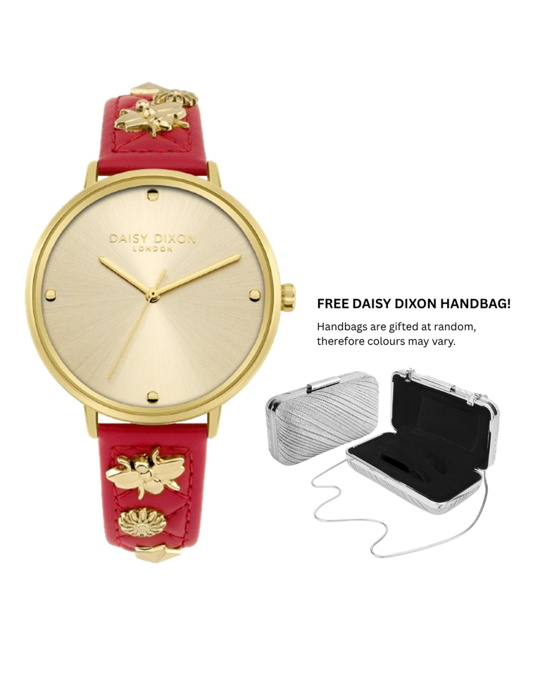 Daisy Dixon London "Kendall" Red Strap Gold Ladies Watch - DD133PG