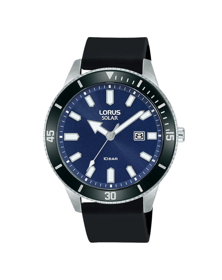 Lorus Men's Solar Blue dial and Silicone Strap Watch - RX319AX9
