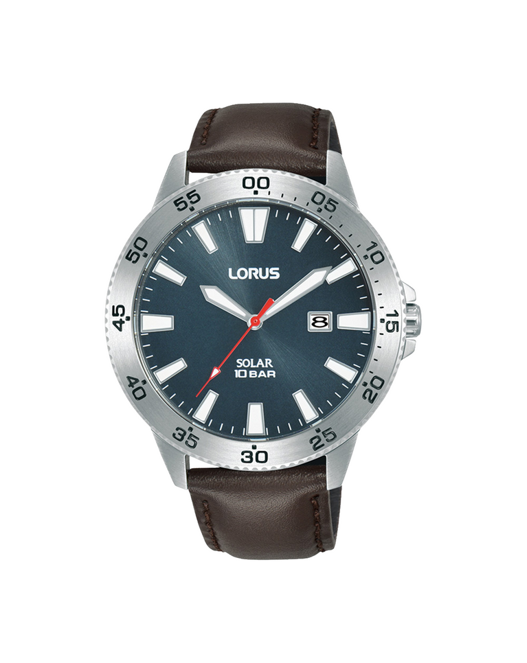 Lorus Men's Solar Blue Dial Leather Watch - RX349AX9
