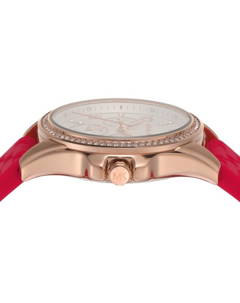 Michael Kors "Pilot" Red Strap/Rose Gold Diamond Ladies Watch - MKO1005