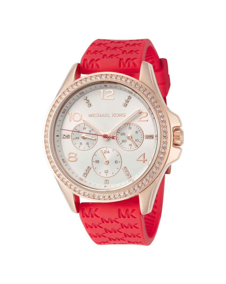 Michael Kors "Pilot" Red Strap/Rose Gold Diamond Ladies Watch - MKO1005