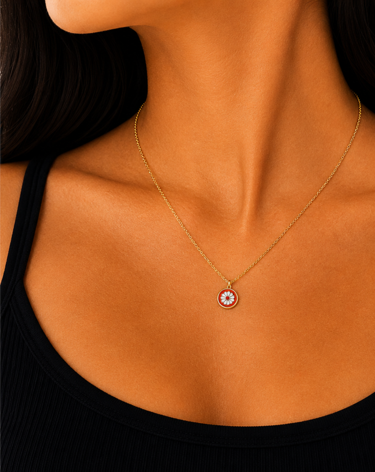Aura Orange Daisy Gold Plated Ladies Necklace - NK1012240001