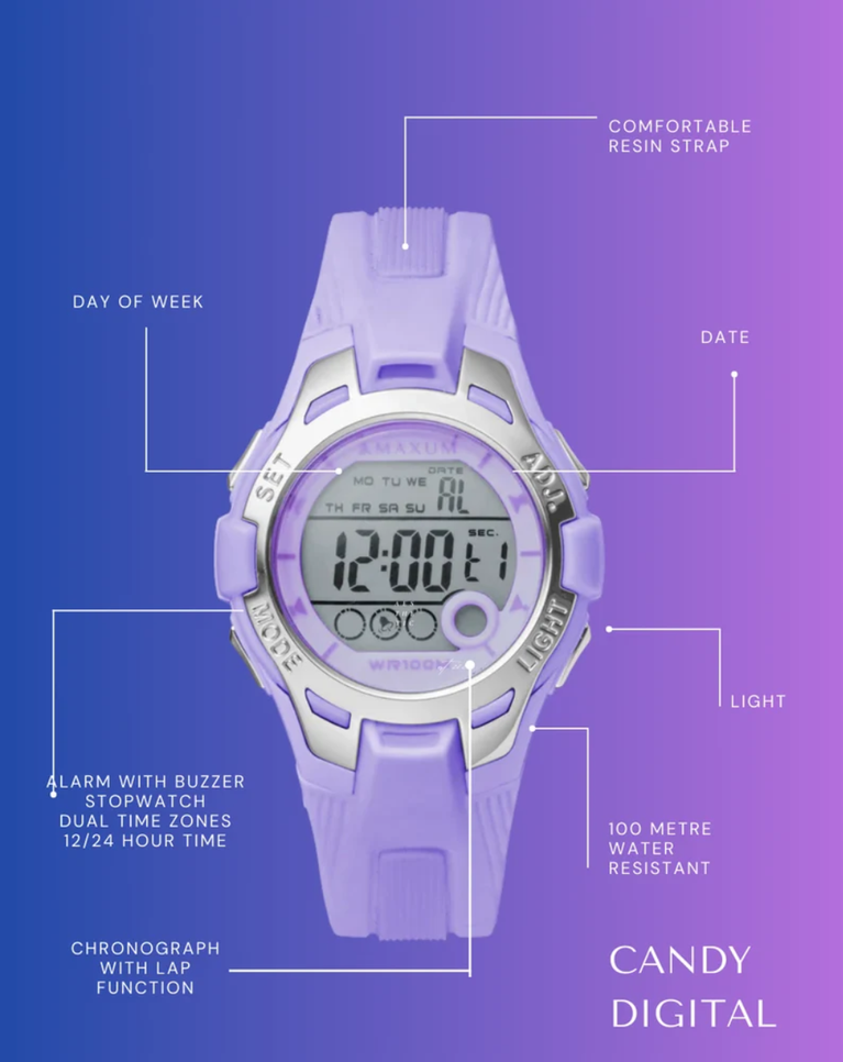 Maxum Candy Purple Womens Sports Digital Watch - X2213L1