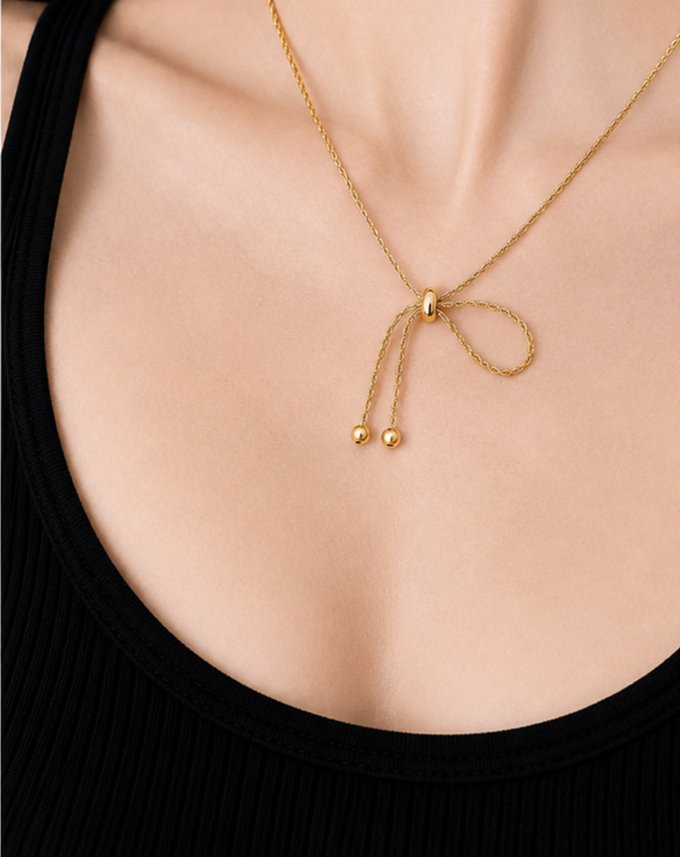 Aura Rope Bow Gold Plated Ladies Necklace - NK0205240003