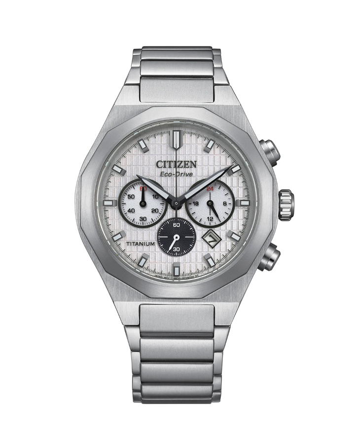 Citizen Zenshin Senkei Eco-Drive Chronograph White Dial Super Titanium Gents Watch - CA4690-51A