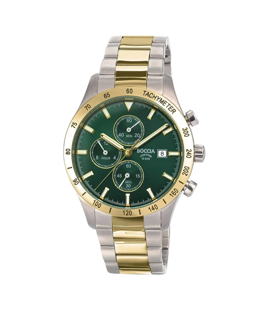 Boccia Titanium Two Tone Emerald Green Dial Chronograph Men's Watch - 3739-05