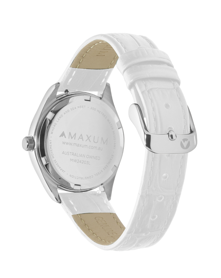 Maxum Classic Black Dial White Leather Ladies Watch - MW24202L03
