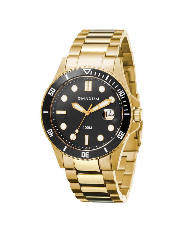 Maxum Prince Gold Tone Black Dial Mens Watch - MW23100G03