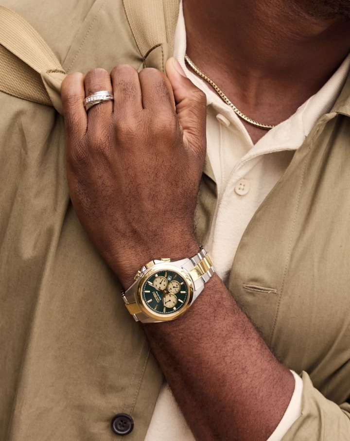 Citizen Sport Luxury Eco-Drive Chronograph Green Dial Two-Tone Gents Watch - CA4684-54X