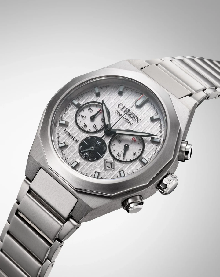Citizen Zenshin Senkei Eco-Drive Chronograph White Dial Super Titanium Gents Watch - CA4690-51A
