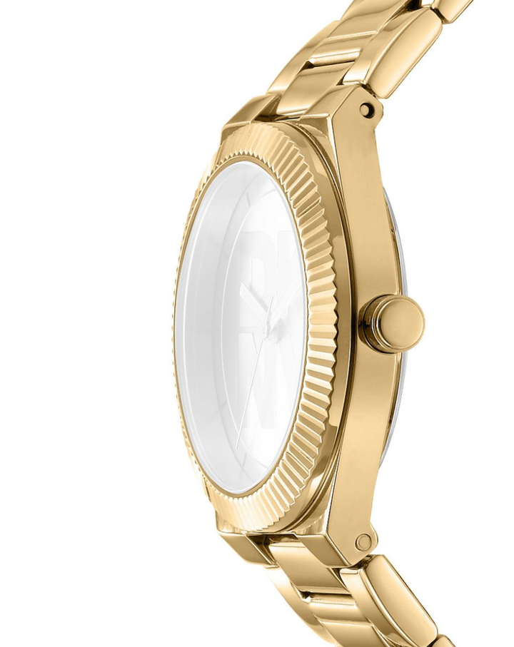 DKNY Gold Fluted Bezel Studded Ladies Watch - DK1L102M0225