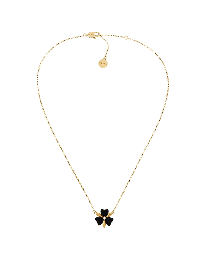 Furla Jewellery Black Enamel & Gold Flora Necklace - FJ1149NTU