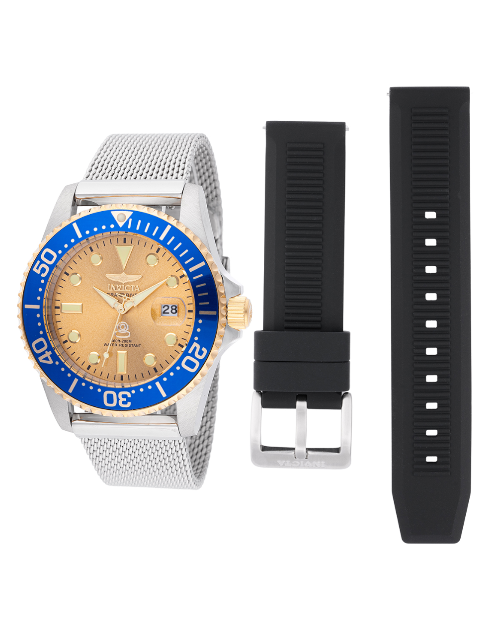 Invicta Grand Diver Gold/Blue Men's Watch + Extra Strap - 48216 – Cosmoshop