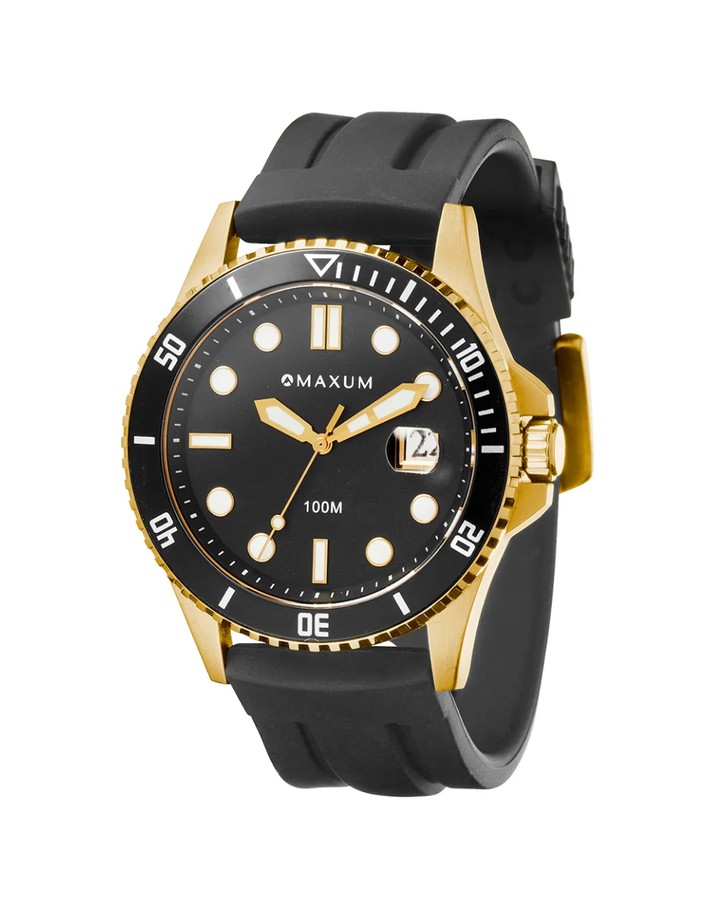 Maxum Prince Gold/Black Dial Silicone Strap Mens Watch - MW23100G06