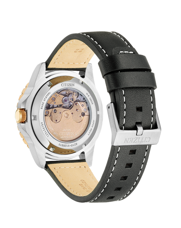 Citizen Black Dial Leather Strap Automatic Mens Watch - NJ0176-10E