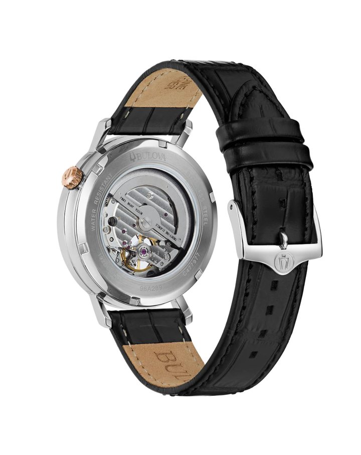 Bulova Aerojet Open Heart Leather Strap Automatic Mens Watch - 98A289