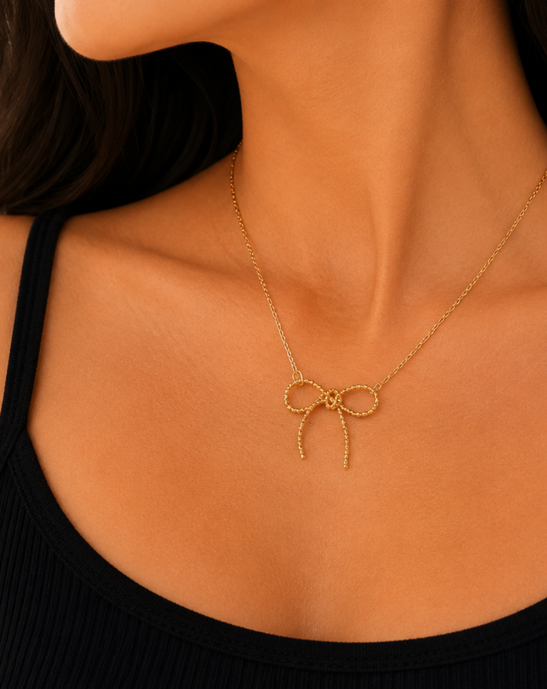 Aura Gold Plated Mini Bow Ladies Necklace - NK2011240026