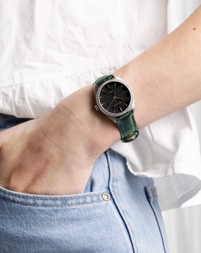 Maxum Classic Black Dial Green Leather Ladies Watch - MW24202L04