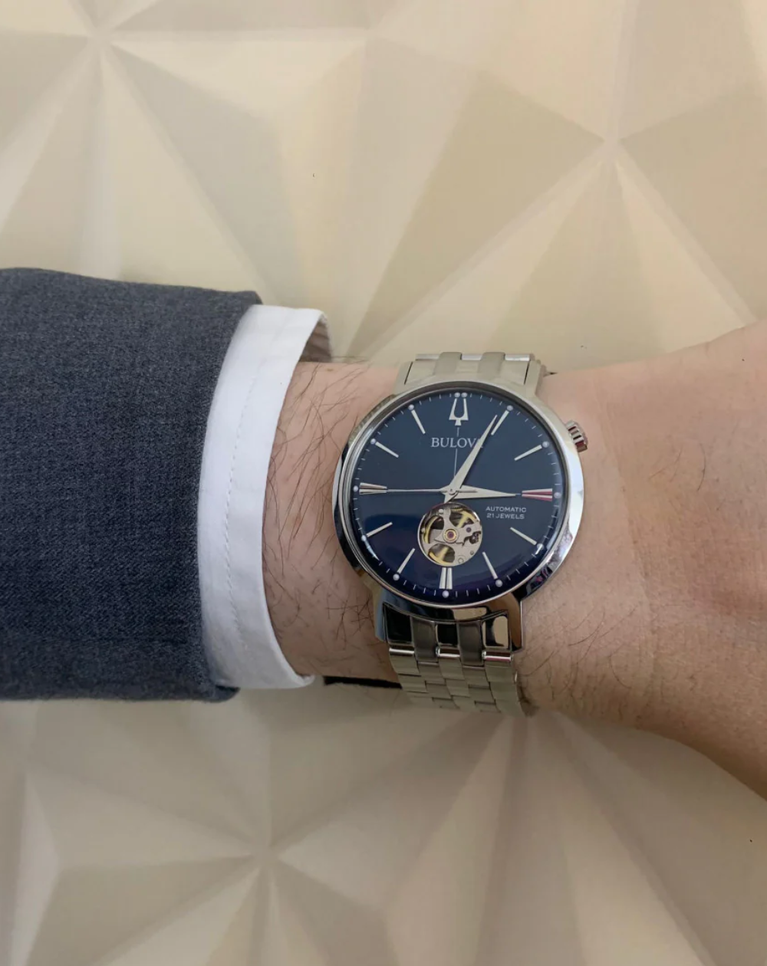 Bulova Open Heart Aerojet Automatic Blue Dial Gents Watch - 96A277