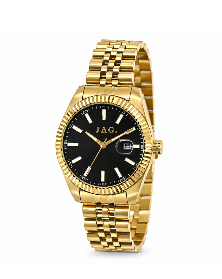 JAG Toorak Fluted Bezel Black Dial Gold Mens Watch - J2955A