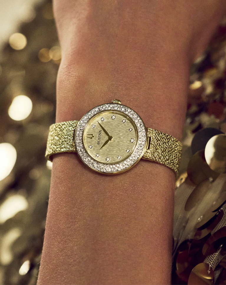 Bulova Classic Champagne Crystal Gold Ladies Watch - 98L321
