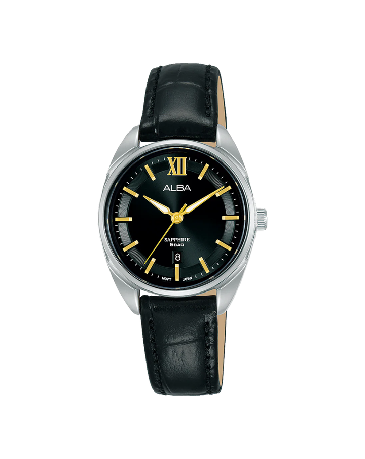 Alba by Seiko Ladies Black Dial Leather Strap Watch - AH7Y63X1