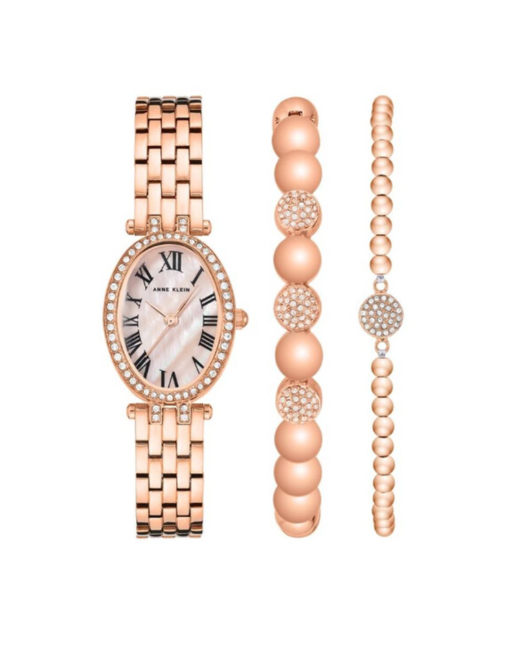 Anne Klein Rose Gold Oval Ladies Watch + Gift Set - ANK-3970RGST