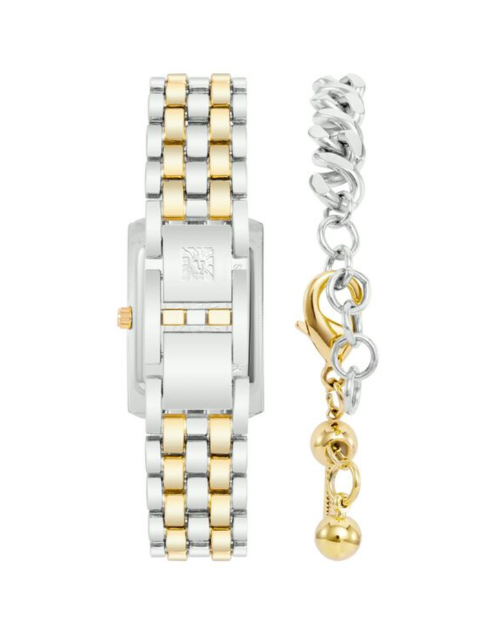 Anne Klein Two Tone Ladies Square Watch Gift Set - ANK-3991TTST
