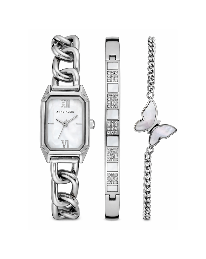 Anne Klein White Dial Ladies Watch + Gift Set - AK/3943SVST