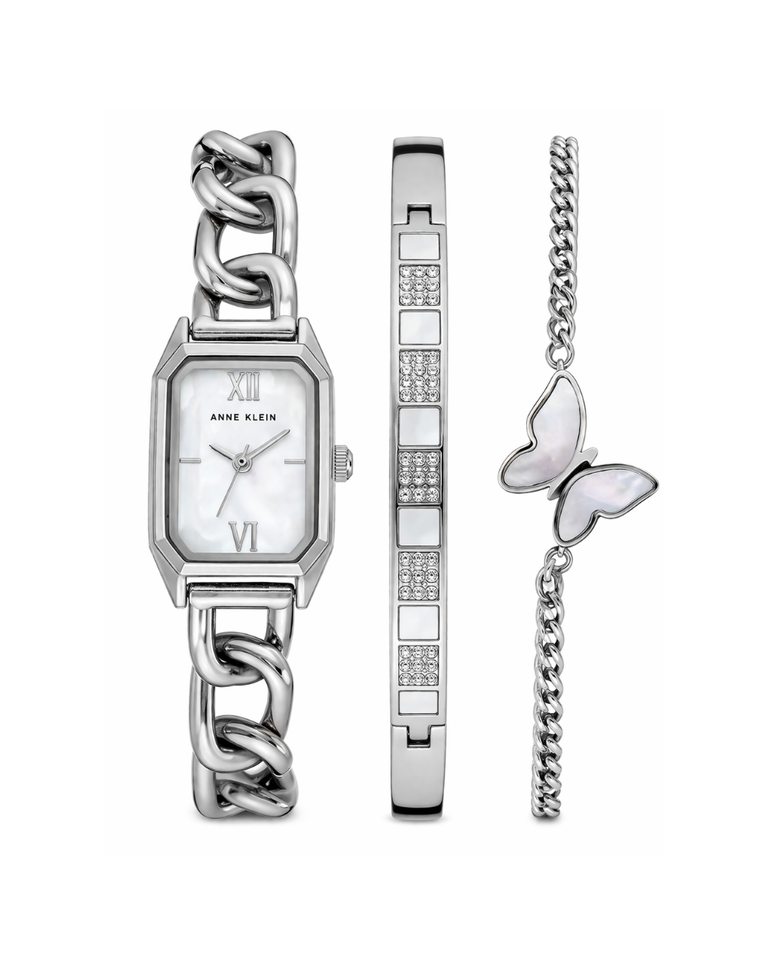 Anne Klein White Dial Ladies Watch + Gift Set - AK/3943SVST