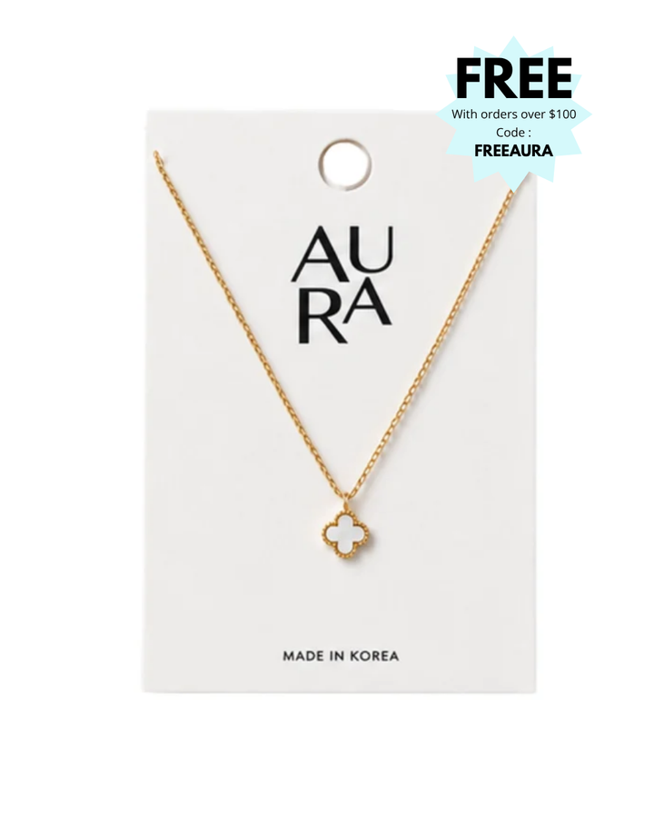 Aura Clover Gold Necklace w / White Pearl - NK1008230001