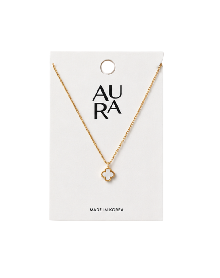 Aura Clover Gold Necklace w / White Pearl - NK1008230001