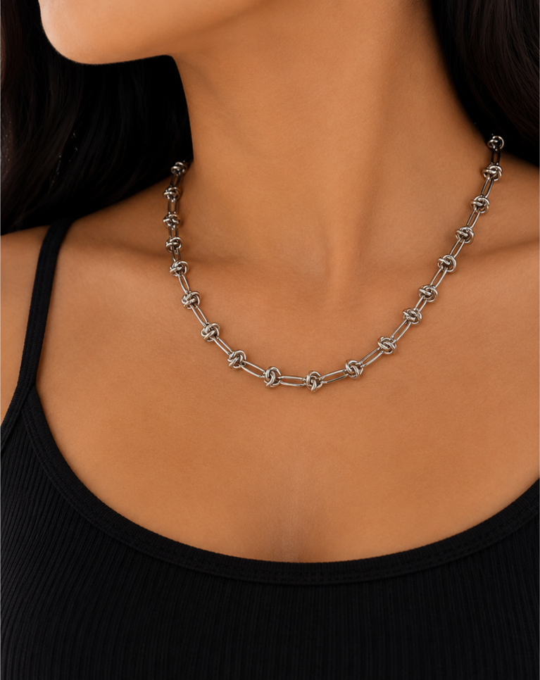 Aura Daria Silver Ladies Knotted Chain - NK0506230041