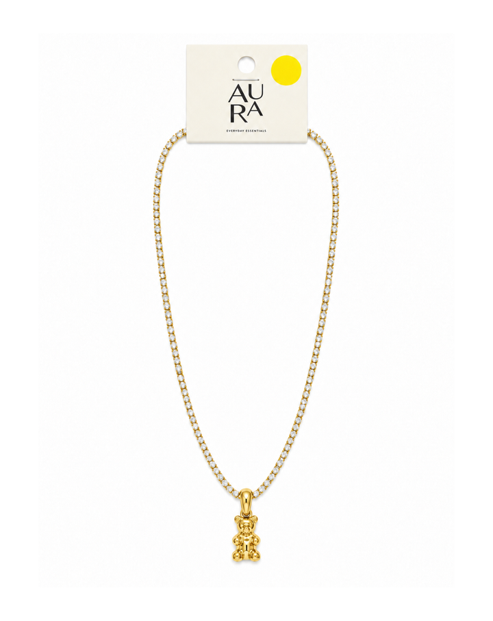 Aura Glam Bear Gold Crystal Ladies Necklace - NK2007240001