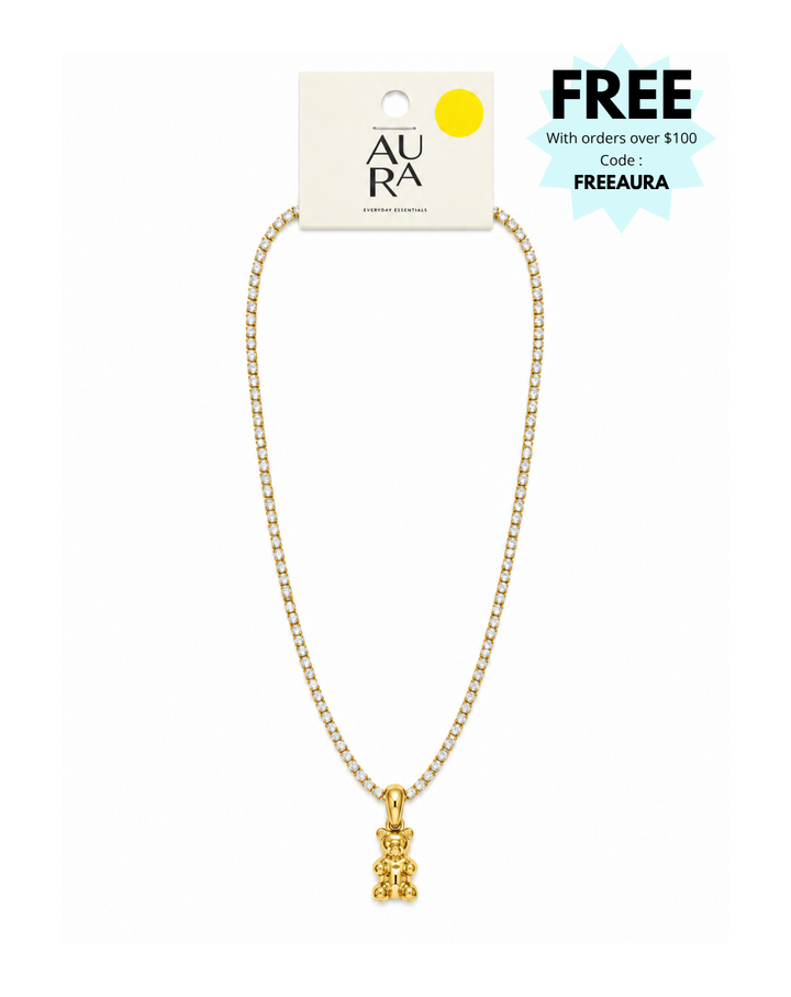 Aura Glam Bear Gold Crystal Ladies Necklace - NK2007240001